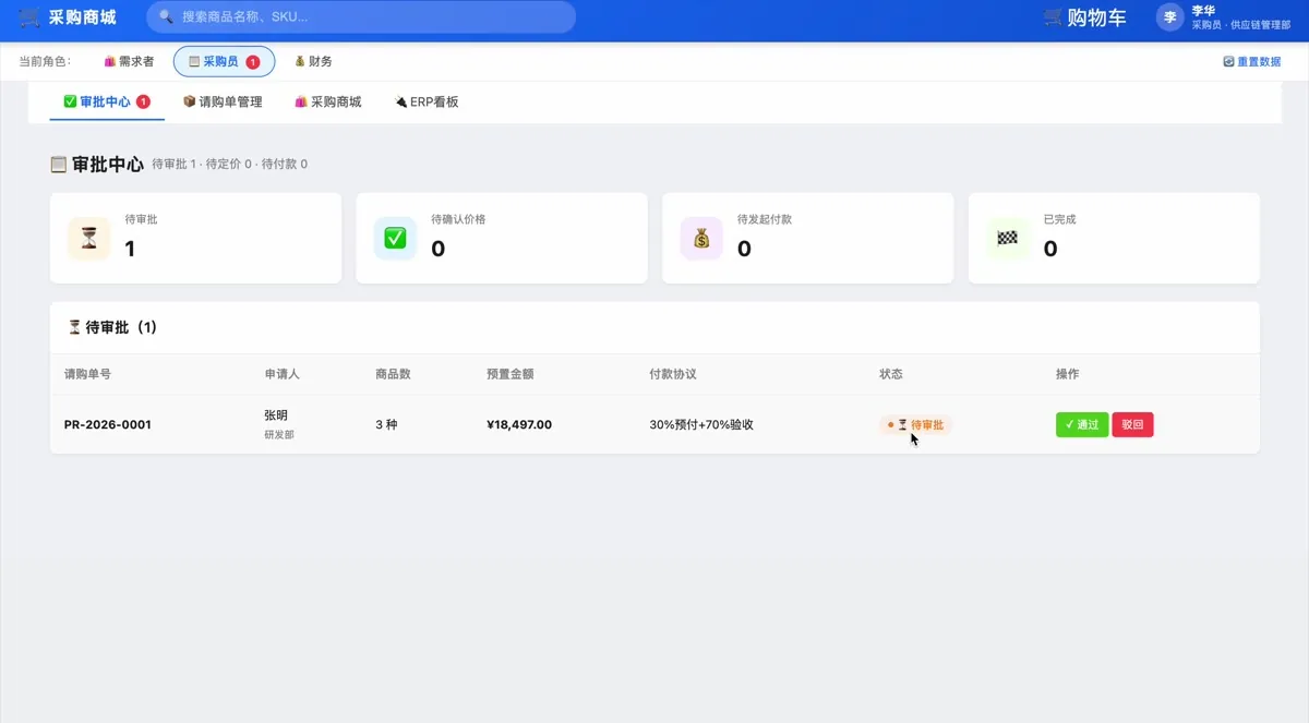 教研组老师用 AI 从零做出的采购商城网站真实界面截图